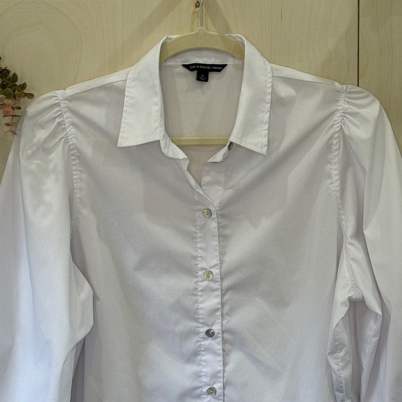 ZAC & RACHEL Woman Crisp White Button Up Shirt Size 1X Gathered Puff Sleeves - Picture 2 of 8